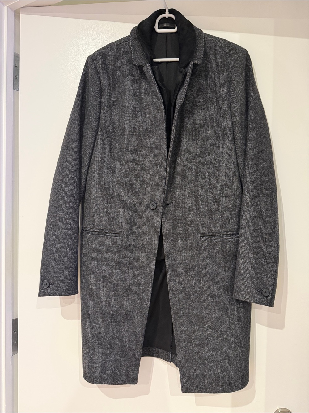 All Saints Men's Charcoal Gray Wool-Blend Pea Coat
